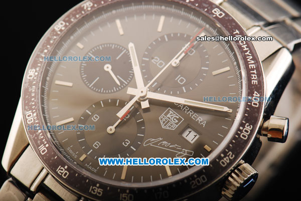 Tag Heuer Carrera Calibre 16 Swiss Valjoux 7750 Automatic Movement Full Steel with Chocolate Dial and Brown Bezel - Click Image to Close